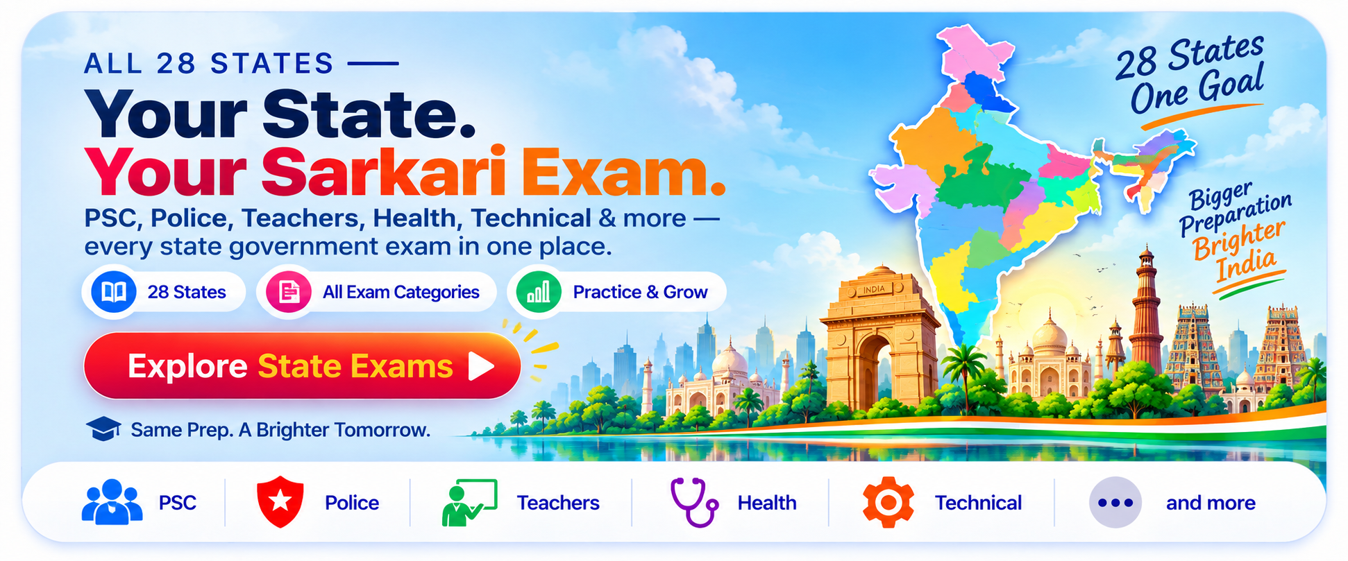 Explore government exams across all 28 Indian states